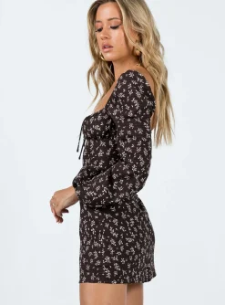Princess Polly Lyndon Long Sleeve Mini Dress  Brown Shop