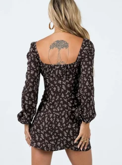 Princess Polly Lyndon Long Sleeve Mini Dress  Brown Shop
