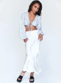 Princess Polly Lyric Long Sleeve Crop Top  Blue Clearance