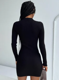 Princess Polly Lyvia Long Sleeve Mini Dress Black New