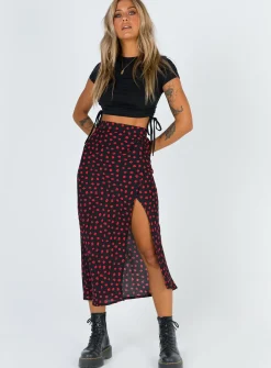 Princess Polly Mabel Midi Skirt   Black/Red New