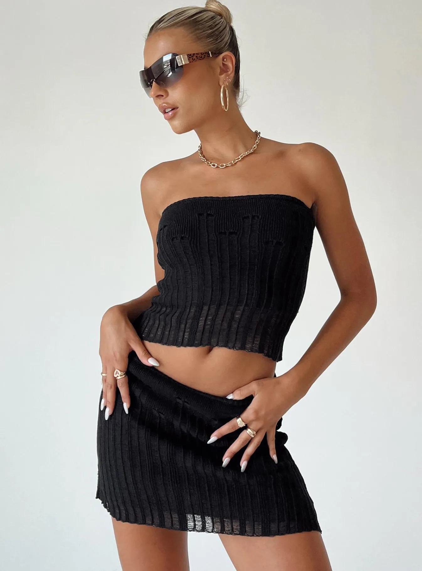 Princess Polly Macaulay Knit Mini Skirt Black Store