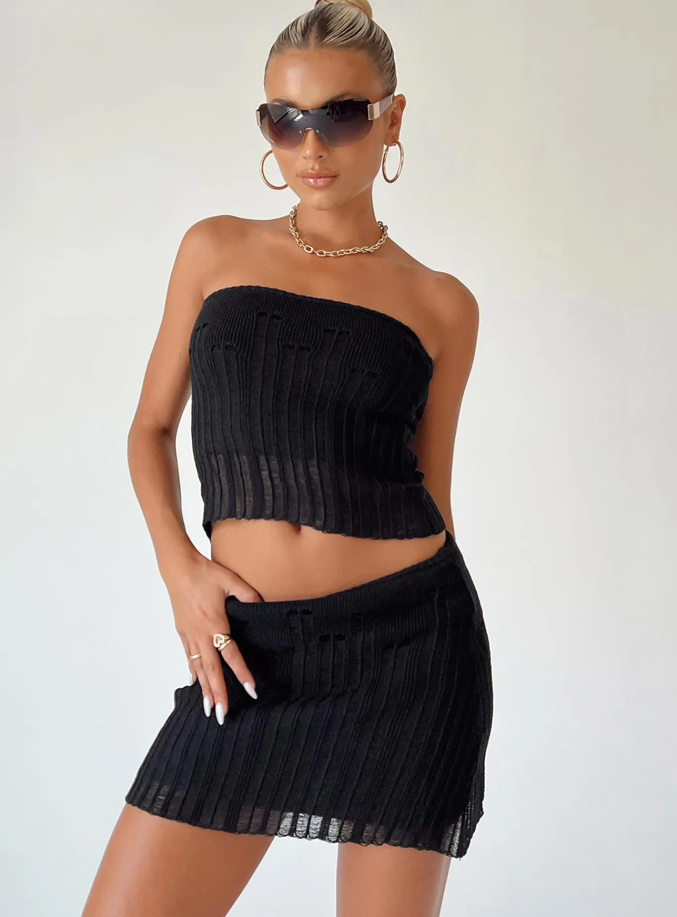 Princess Polly Macaulay Knit Mini Skirt Black Store