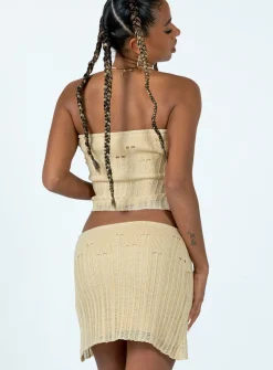 Princess Polly Macaulay Knit Mini Skirt Beige New