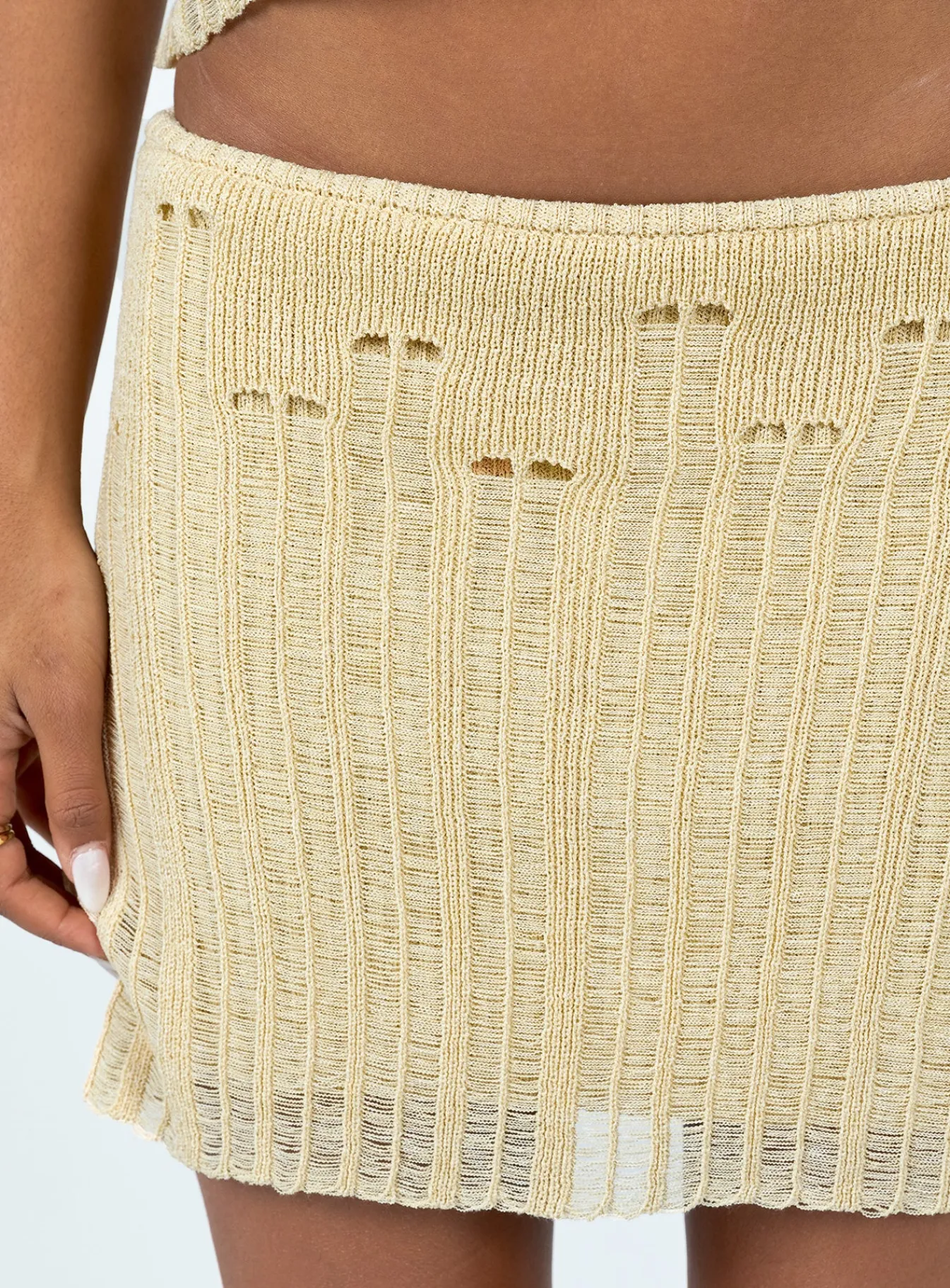 Princess Polly Macaulay Knit Mini Skirt Beige New