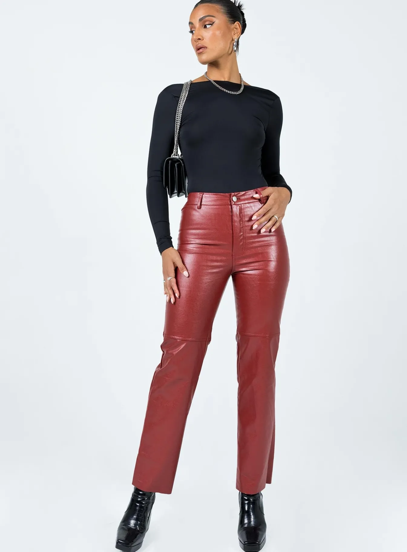 Princess Polly Macey Pants Burgundy Online