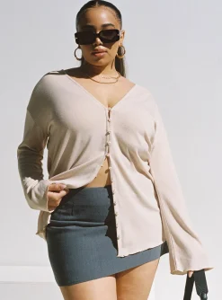 Princess Polly Macy Cardigan Curve   Beige Cheap