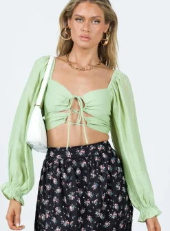 Princess Polly Madigan Long Sleeve Top  Green Outlet