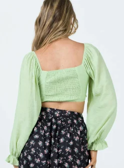 Princess Polly Madigan Long Sleeve Top  Green Outlet