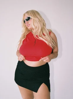 Princess Polly Madison Mini Skirtcurve   Black New