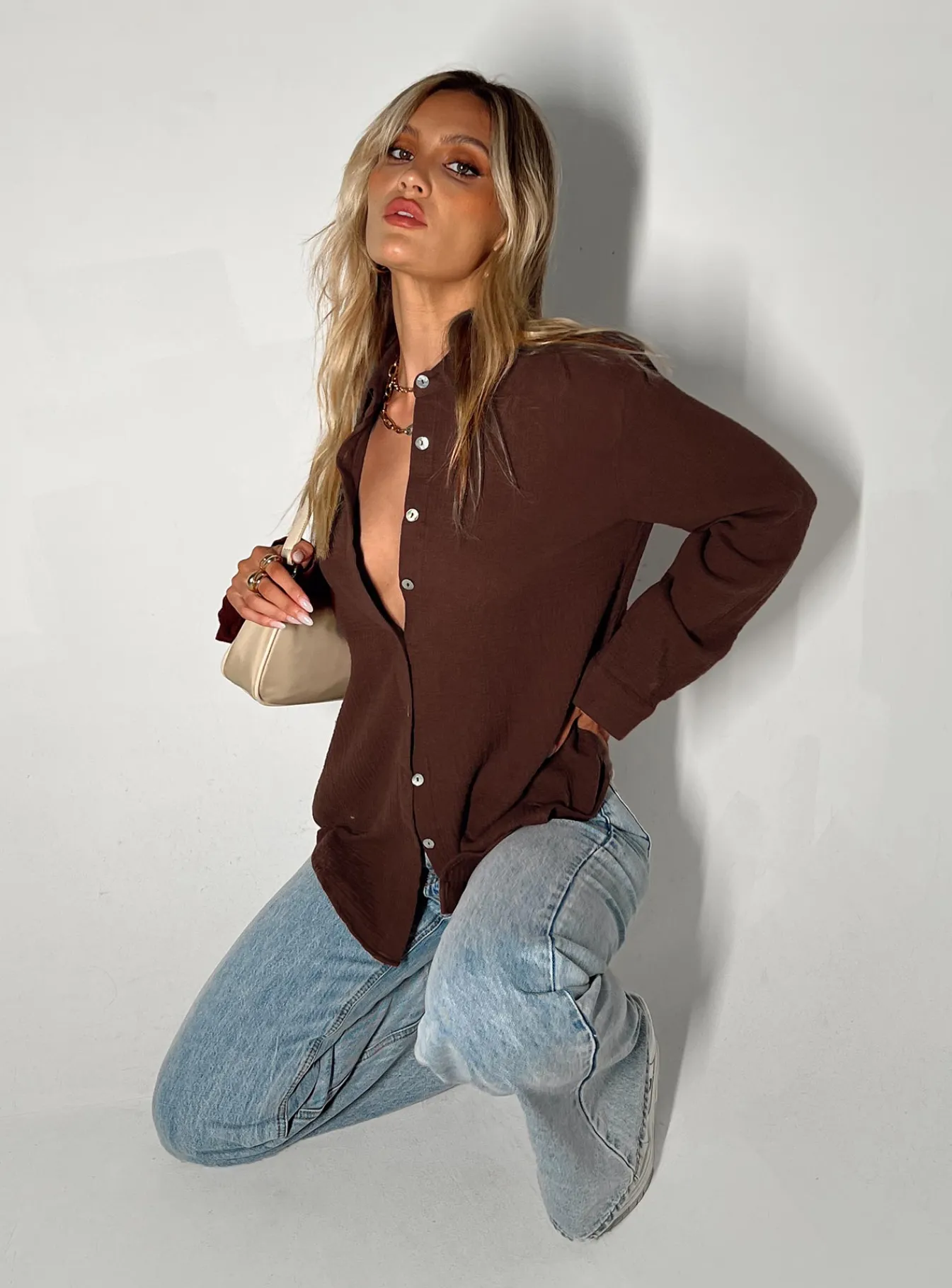 Princess Polly Mahalia Shirt Brown New