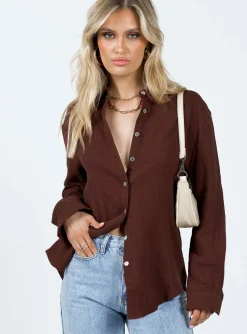 Princess Polly Mahalia Shirt  Brown New