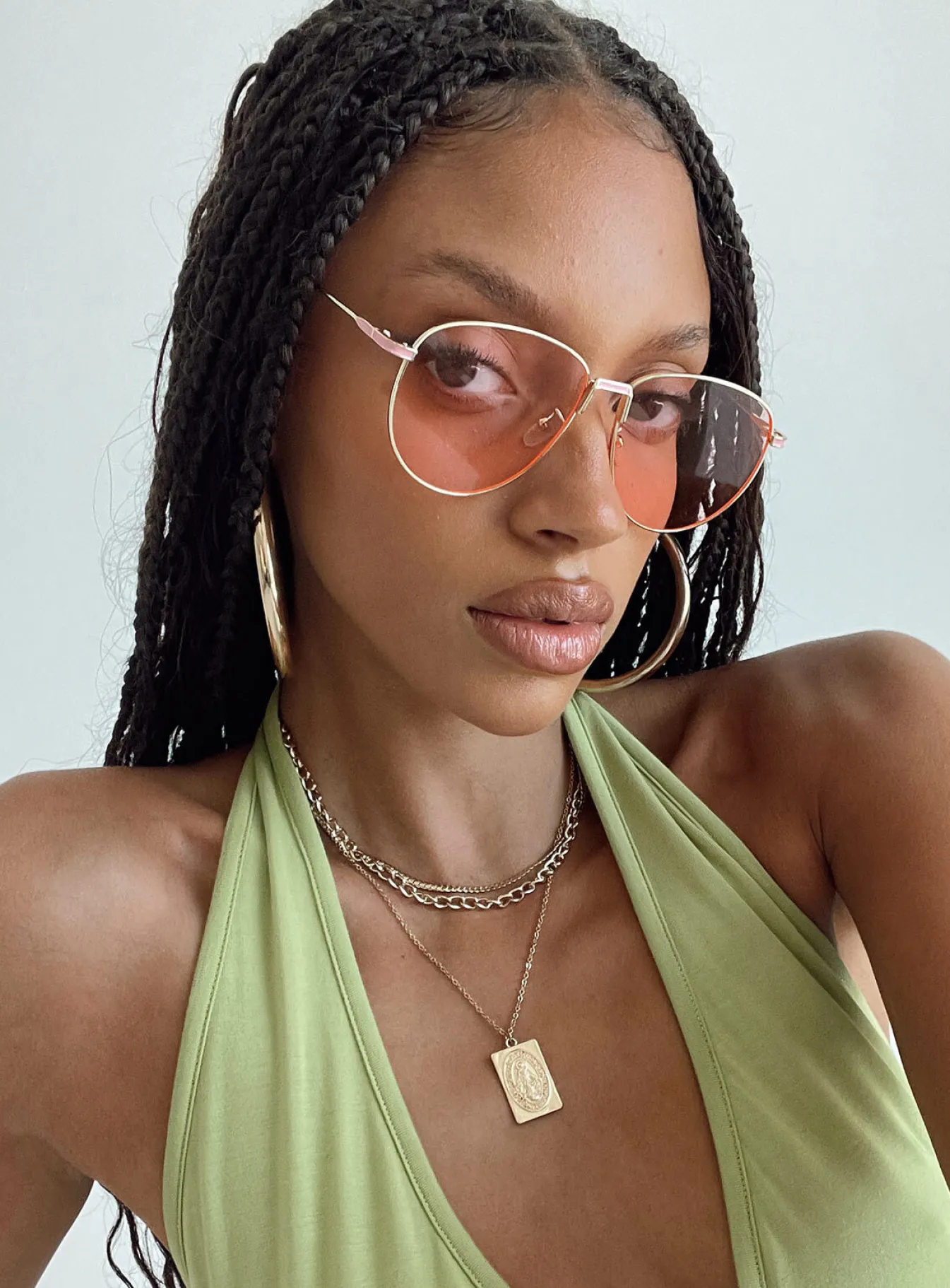 Princess Polly Mai Aviator Sunglasses Dark Pink Hot