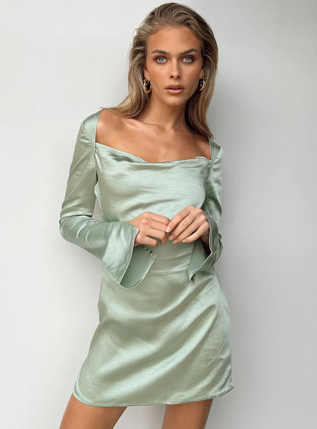 Princess Polly Maia Long Sleeve Mini Dress Green Cheap