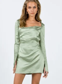 Princess Polly Maia Long Sleeve Mini Dress Green Cheap