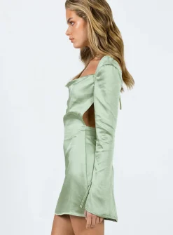 Princess Polly Maia Long Sleeve Mini Dress Green Cheap