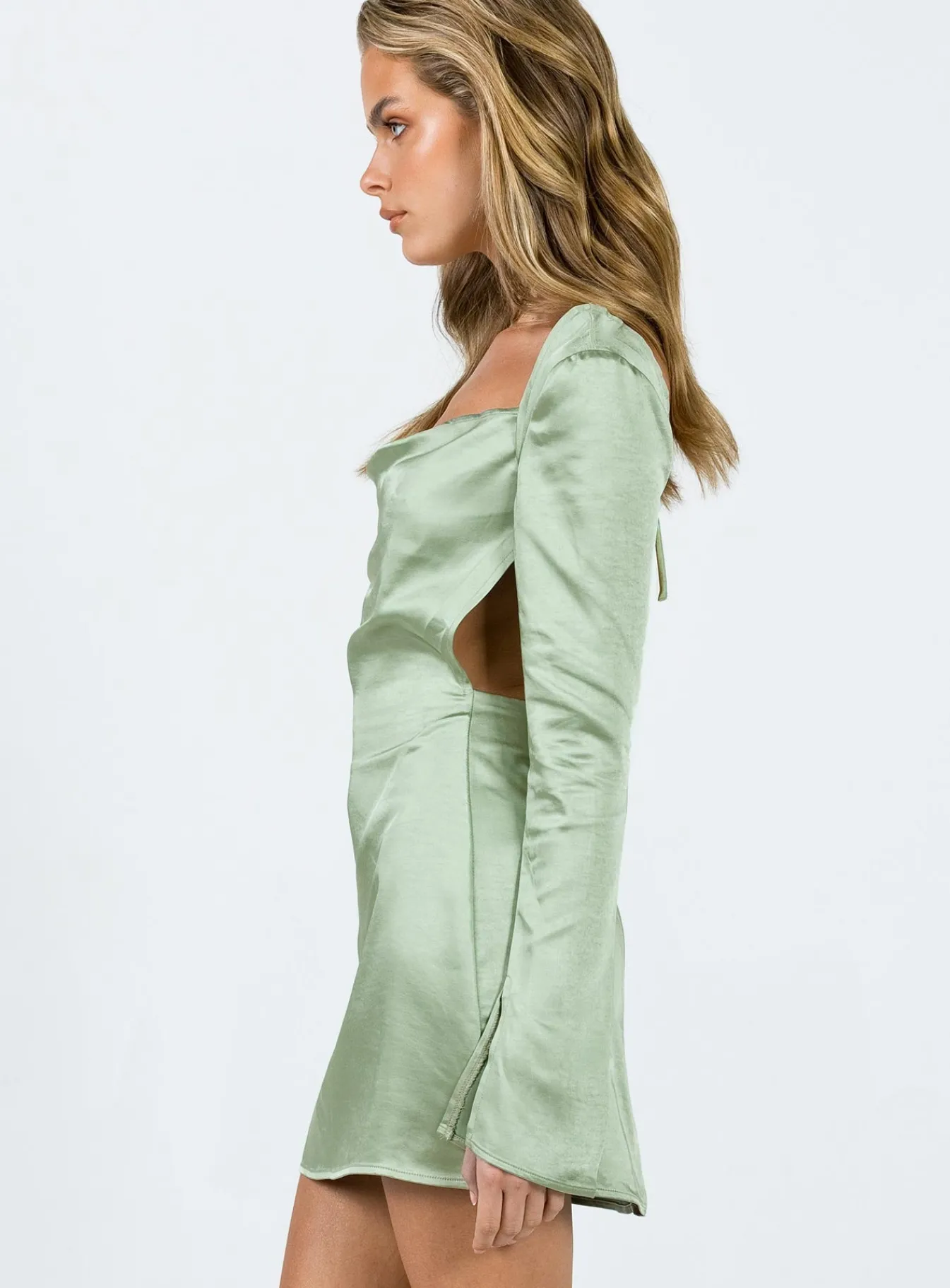 Princess Polly Maia Long Sleeve Mini Dress Green Cheap