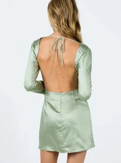 Princess Polly Maia Long Sleeve Mini Dress Green Cheap