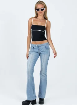 Princess Polly Maidenwell Contrast Top Black Flash Sale