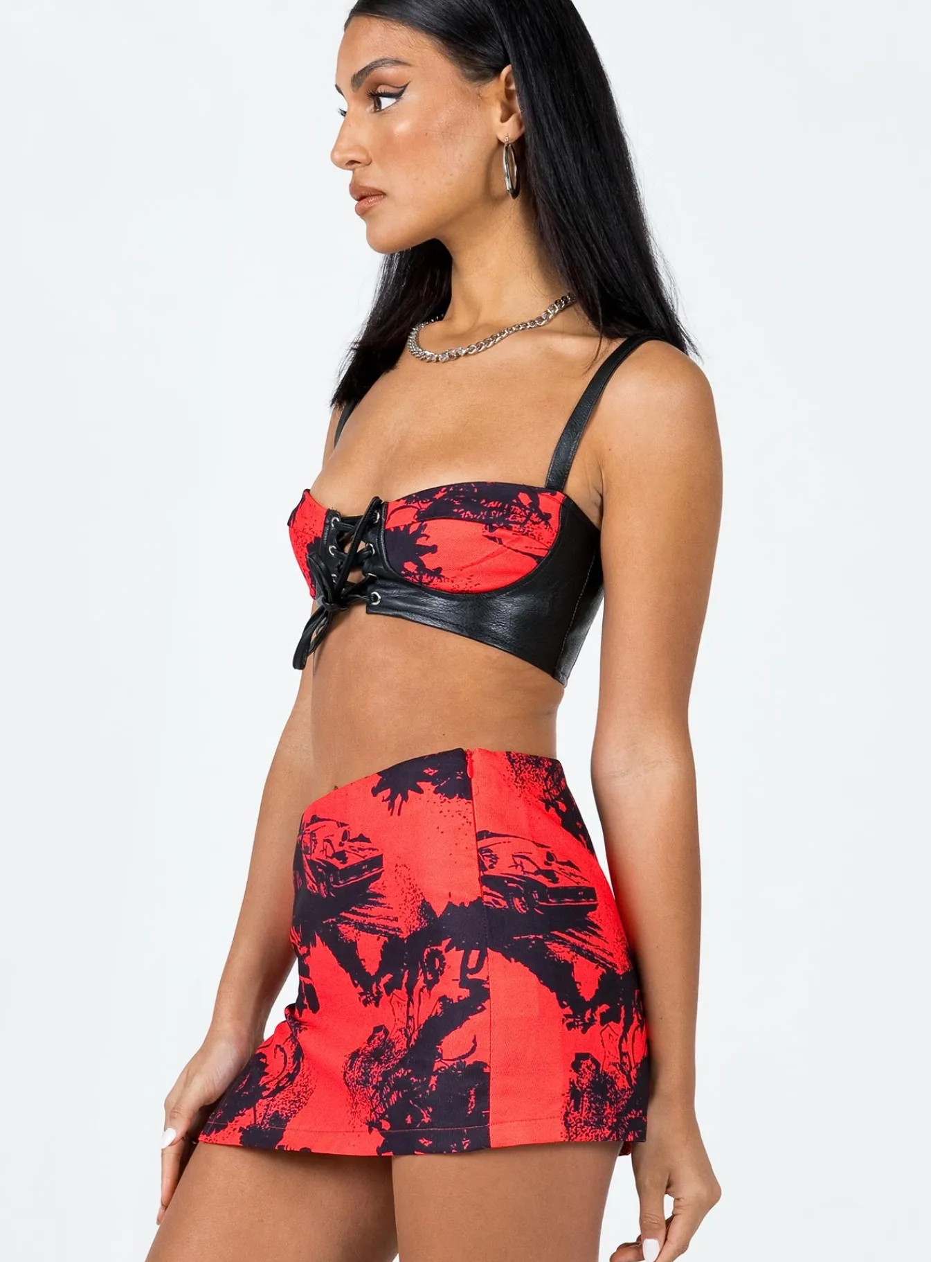 Princess Polly Main Stage Mini Skirt/ Black Red Flash Sale