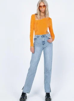 Princess Polly Maira Long Sleeve Bodysuit  Orange Clearance