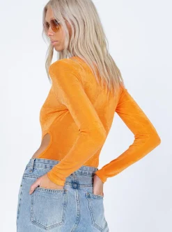 Princess Polly Maira Long Sleeve Bodysuit  Orange Clearance