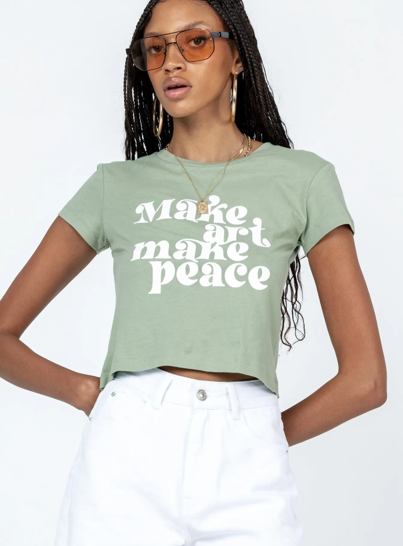 Princess Polly Make Art Tee Green Cheap