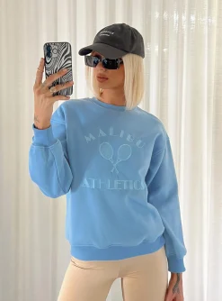 Princess Polly Malibu Athletics Sweatshirt  Blue Flash Sale