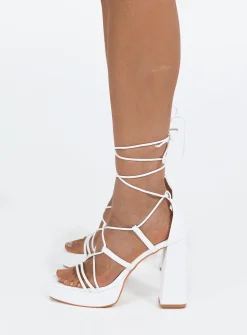 Princess Polly Mallard Strappy Heels  White Sale