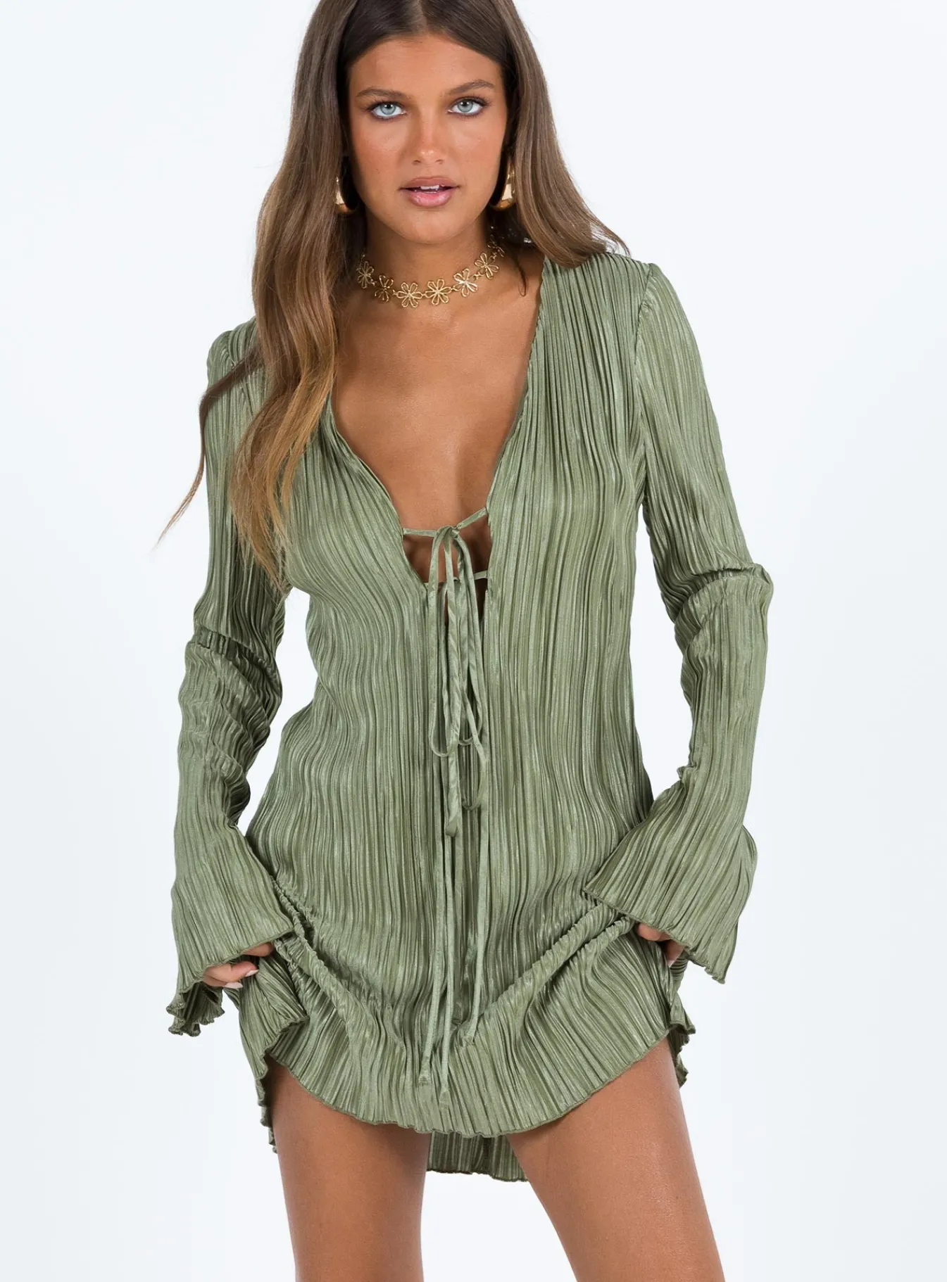Princess Polly Malop Long Sleeve Mini Dress Sage Store