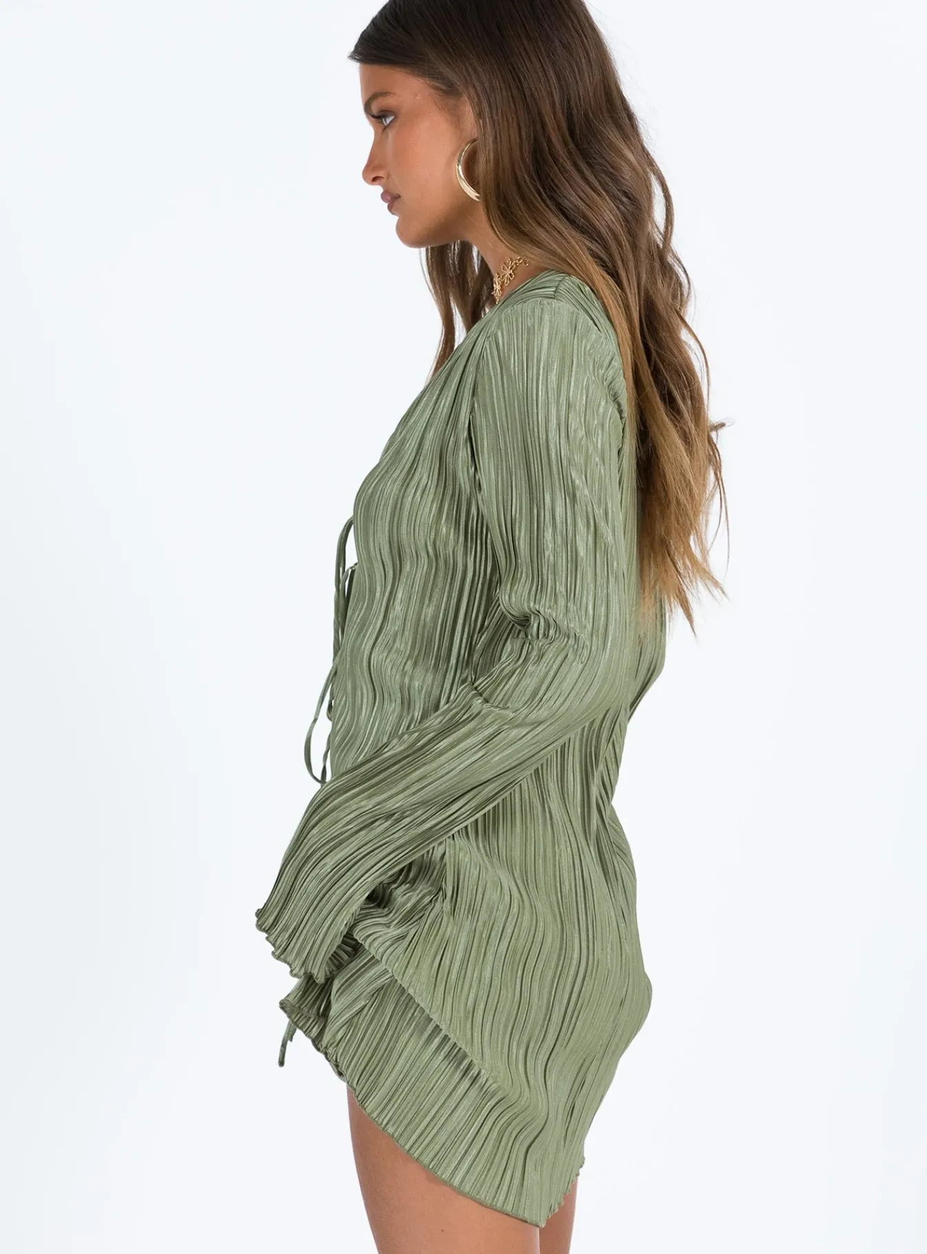 Princess Polly Malop Long Sleeve Mini Dress Sage Store