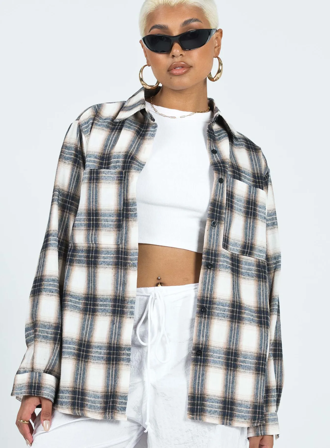 Princess Polly Malvern Shirt Grey Check Cheap