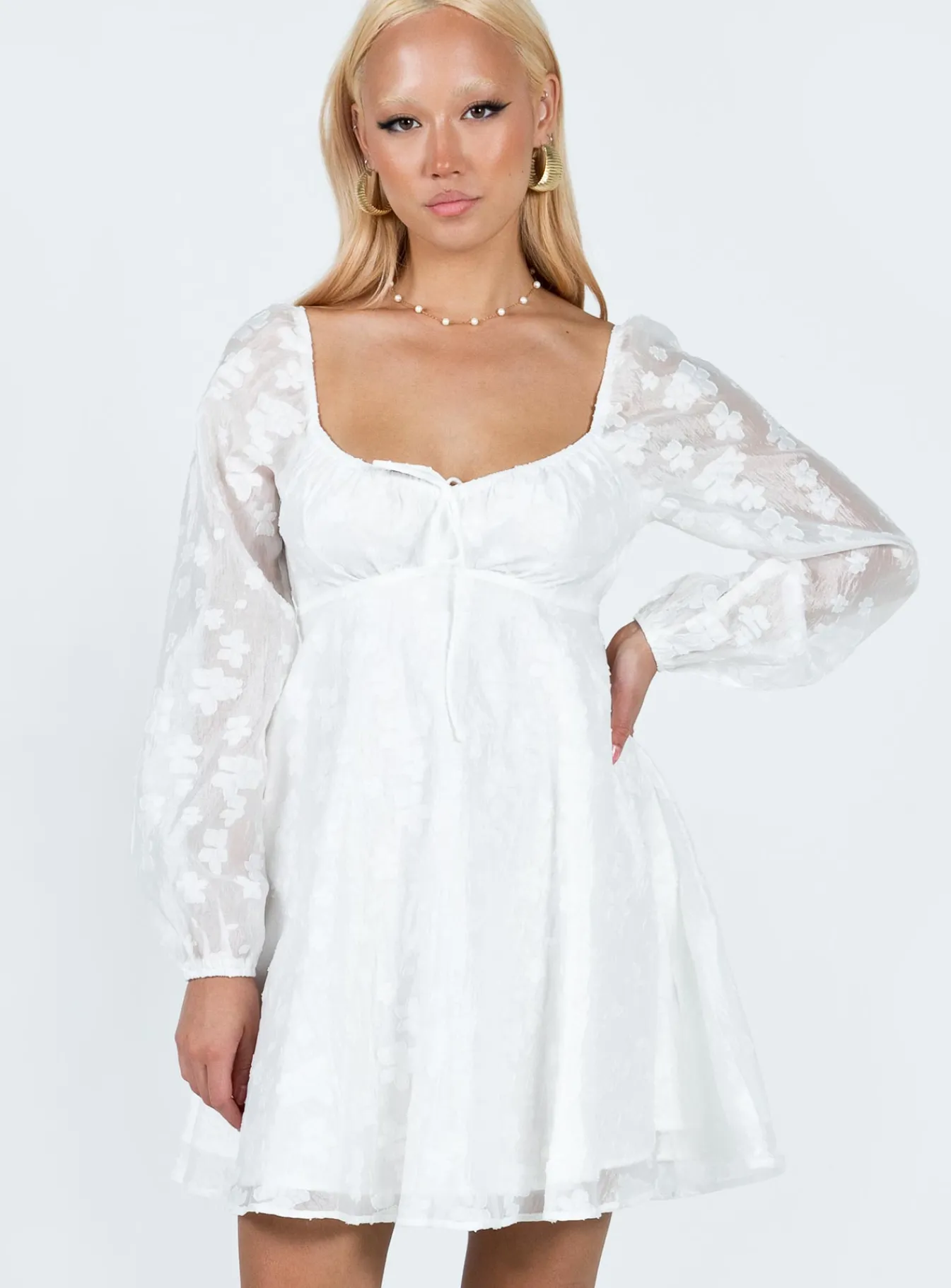 Princess Polly Marceau Long Sleeve Mini Dress White Cream Store