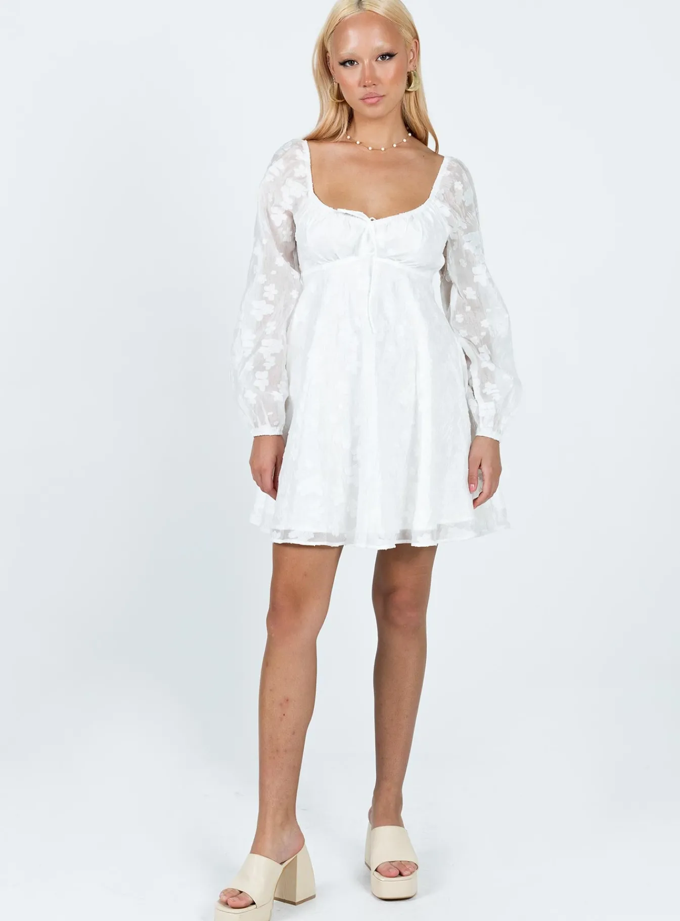 Princess Polly Marceau Long Sleeve Mini Dress White Cream Store