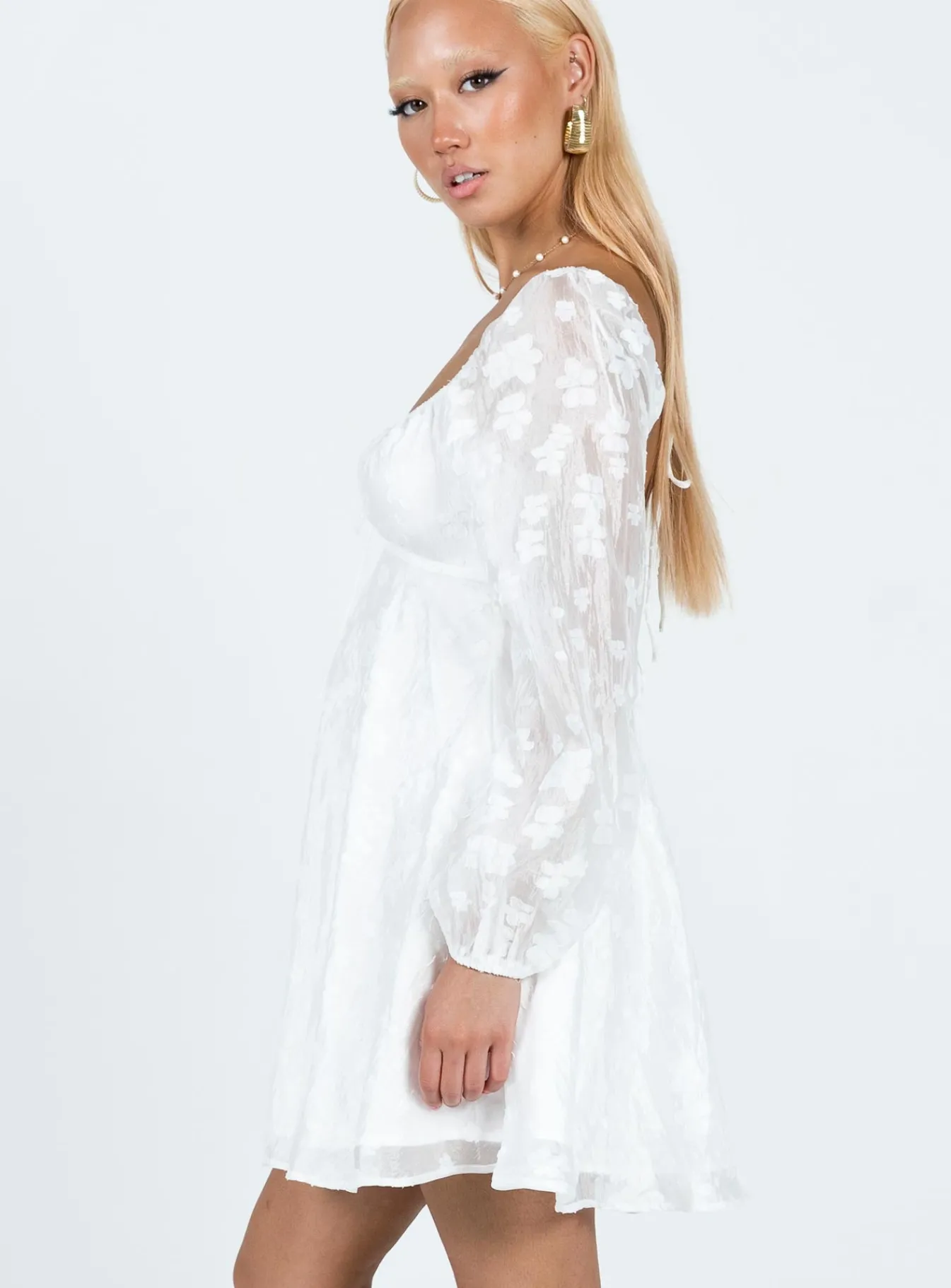 Princess Polly Marceau Long Sleeve Mini Dress White Cream Store
