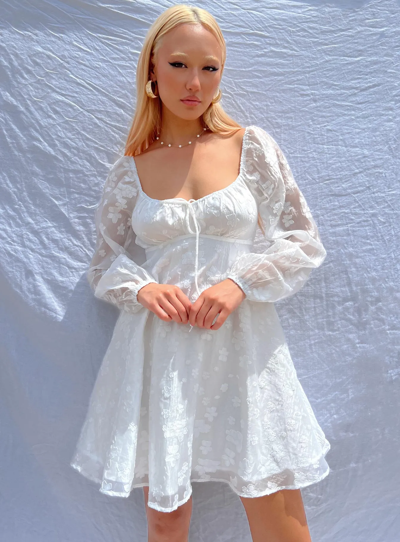 Princess Polly Marceau Long Sleeve Mini Dress White Cream Store