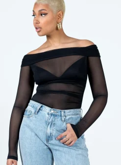Princess Polly Marek Off Shoulder Bodysuit  Black Clearance