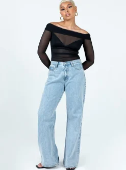 Princess Polly Marek Off Shoulder Bodysuit  Black Clearance