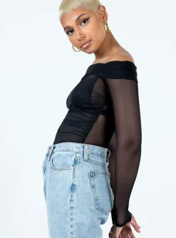 Princess Polly Marek Off Shoulder Bodysuit Black Clearance