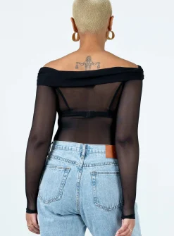Princess Polly Marek Off Shoulder Bodysuit Black Clearance