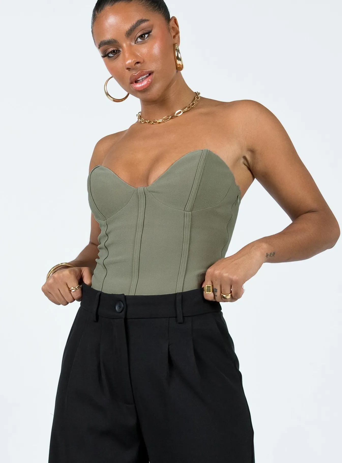 Princess Polly Marishka Bodysuit Khaki Cheap