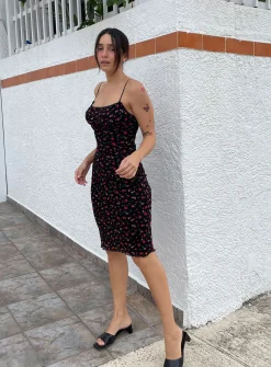 Princess Polly Marlee Midi Dress Black / Red Floral Clearance