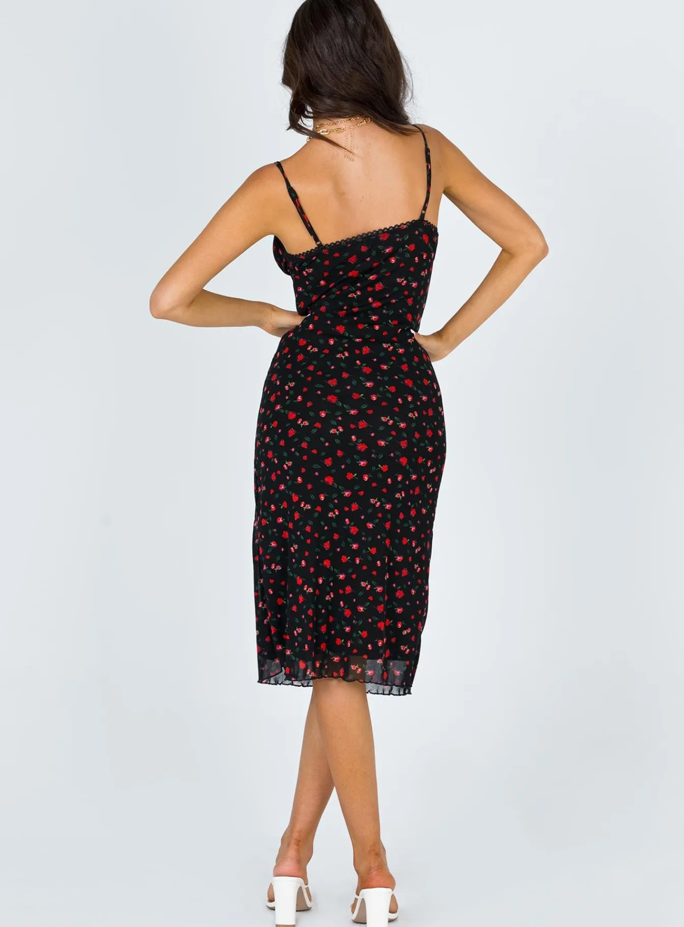 Princess Polly Marlee Midi Dress Black / Red Floral Clearance