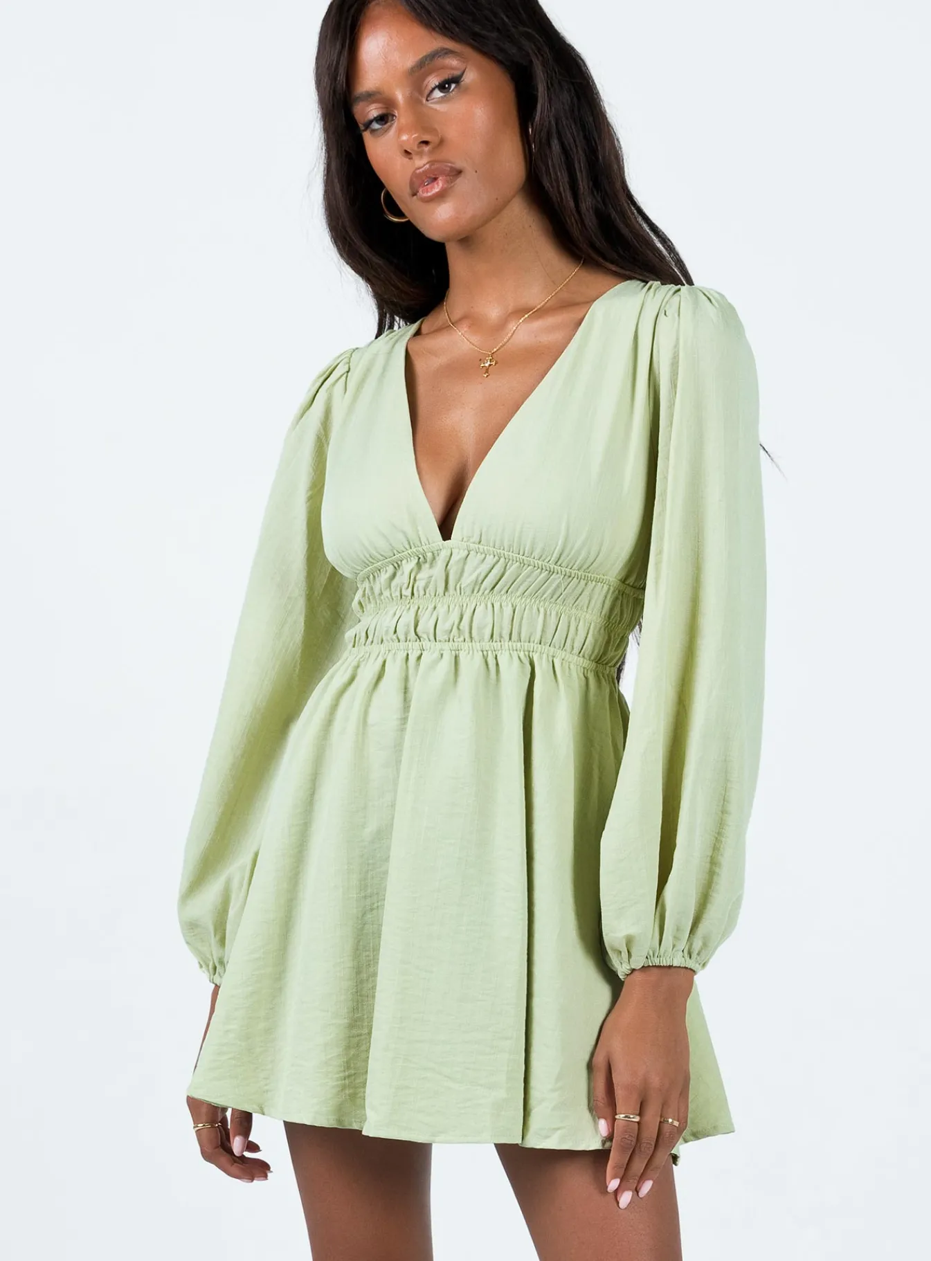Princess Polly Marsia Long Sleeve Mini Dress Sage Outlet