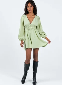 Princess Polly Marsia Long Sleeve Mini Dress Sage Outlet