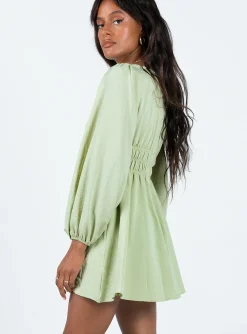 Princess Polly Marsia Long Sleeve Mini Dress Sage Outlet
