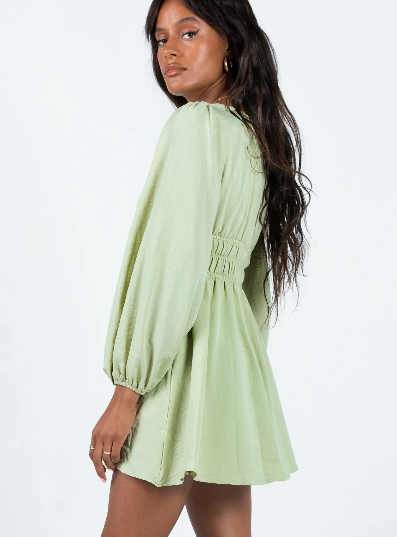 Princess Polly Marsia Long Sleeve Mini Dress Sage Outlet