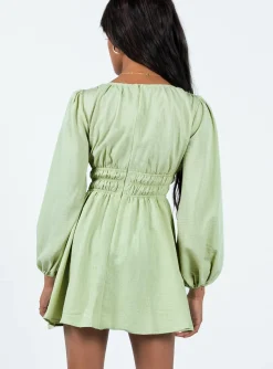 Princess Polly Marsia Long Sleeve Mini Dress Sage Outlet
