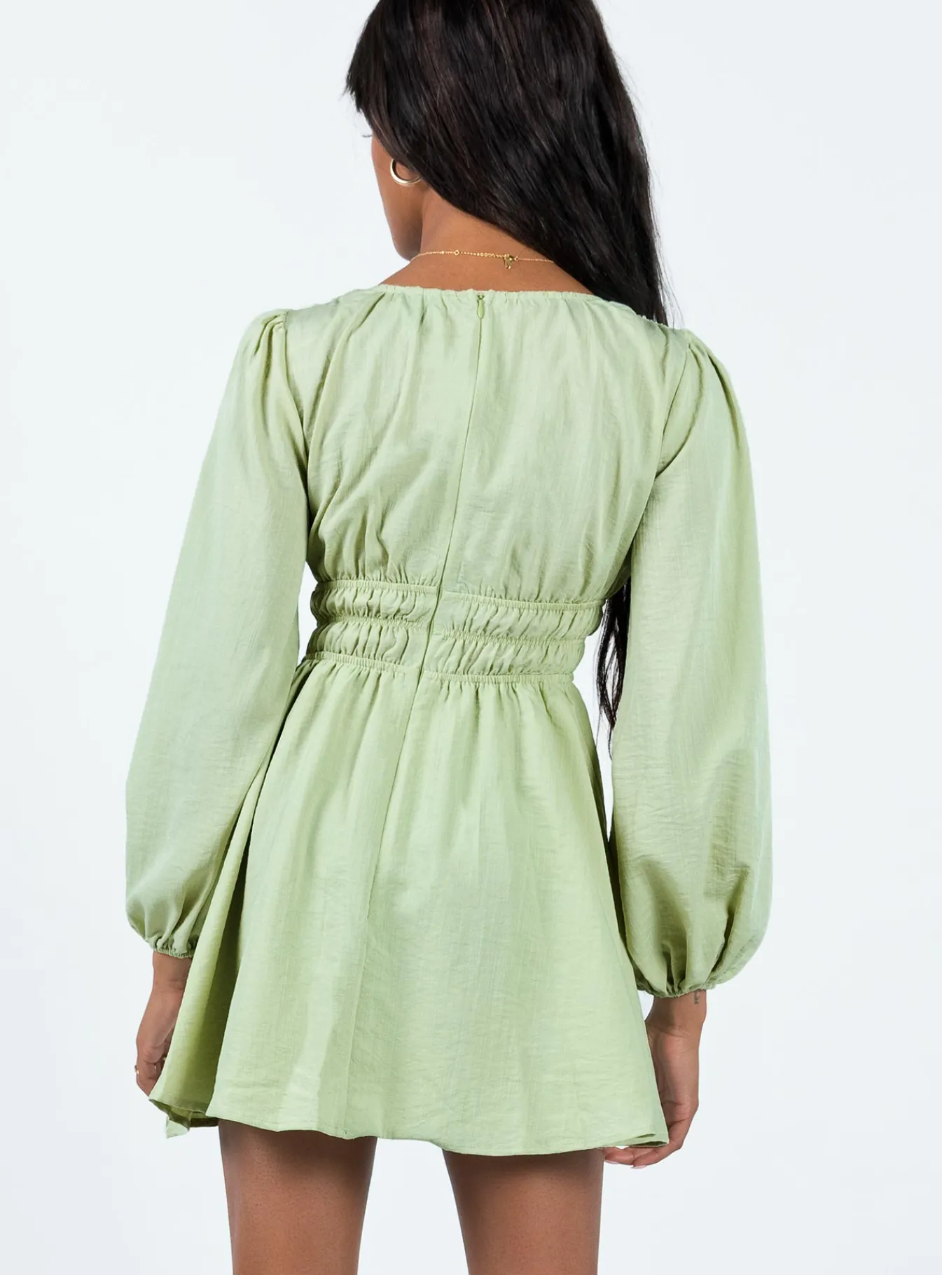 Princess Polly Marsia Long Sleeve Mini Dress Sage Outlet