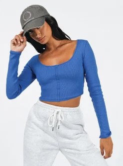 Princess Polly Martye Long Sleeve Top  Blue Discount